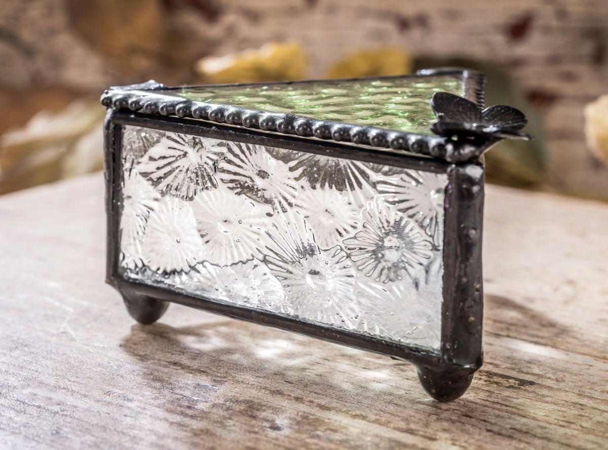 Sage & Clear Textured Glass Butterfly Keepsake Box | BOX 926 | Wholesale