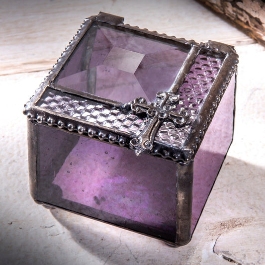 Box 349-3 Purple Glass Box with Cross