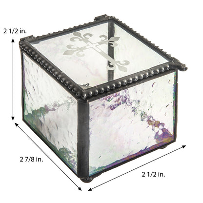 Box 709 Clear Iridized Glass Box with Etched Cross