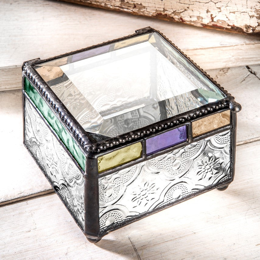 Box 905 Clear Vintage with Multi Colored Trim Glass Box