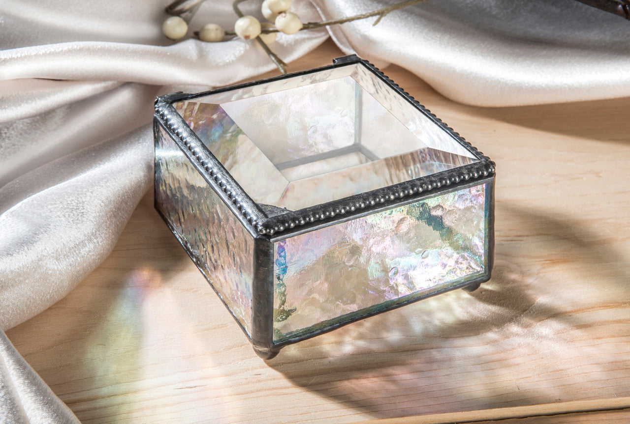 Box 909 Clear Iridescent Glass Box - Round Feet
