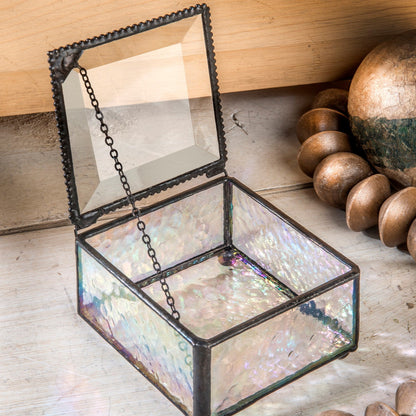 Box 909 Clear Iridescent Glass Box - Round Feet