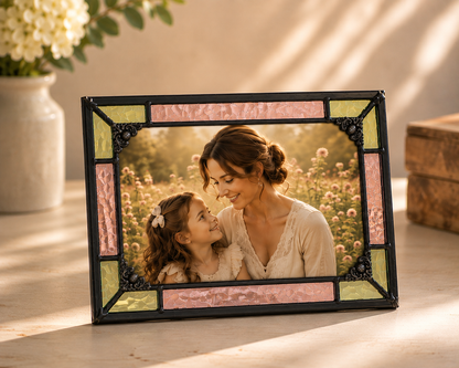 Pic 464 Series Pink & Sage Stained Glass Picture Frame
