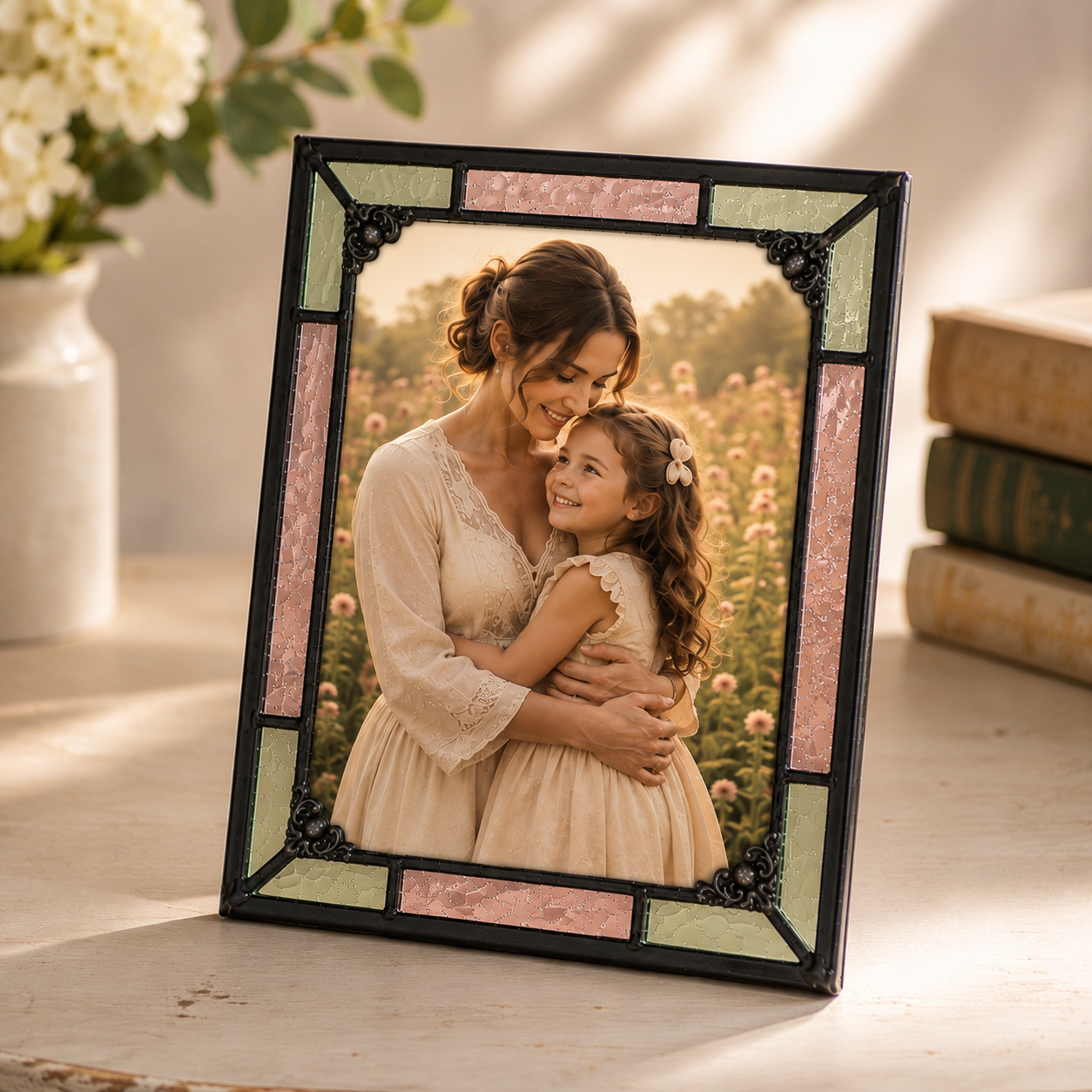 Pic 464 Series Pink & Sage Stained Glass Picture Frame