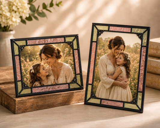 Pic 464 Series Pink & Sage Stained Glass Picture Frame