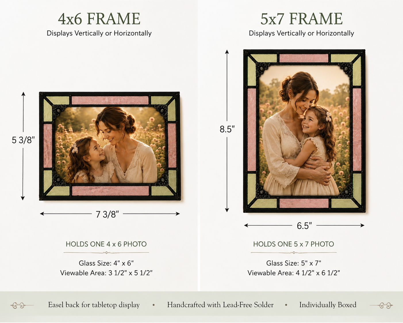 Pic 464 Series Pink & Sage Stained Glass Picture Frame