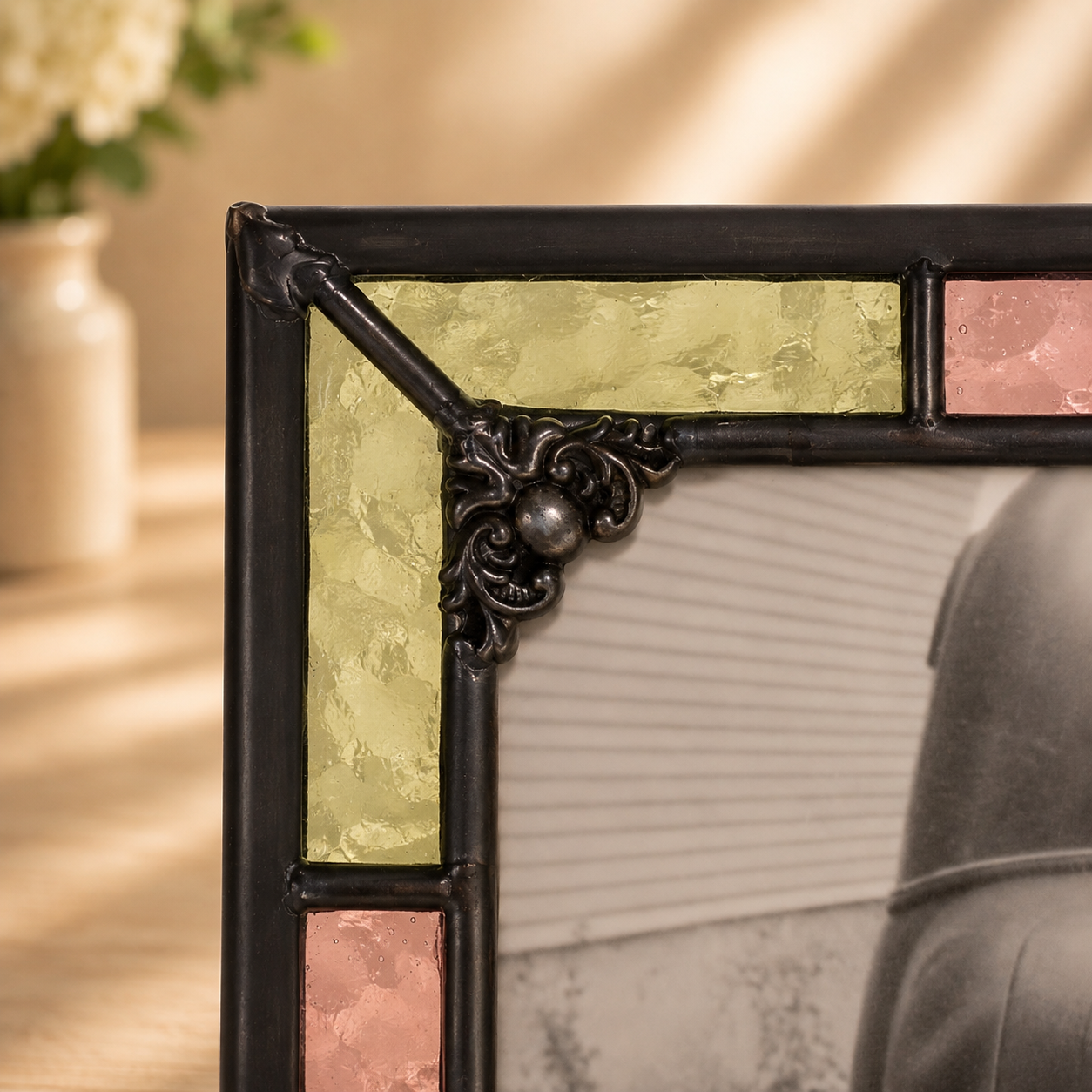 Pic 464 Series Pink & Sage Stained Glass Picture Frame