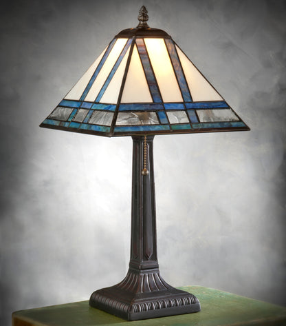 Lam 380 TB Ivory and Blue/Green Opal Small Mission Lamp