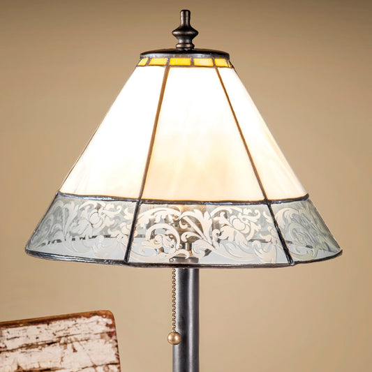 Lam 639 TB Ivory with Etching Curved Glass Lamp