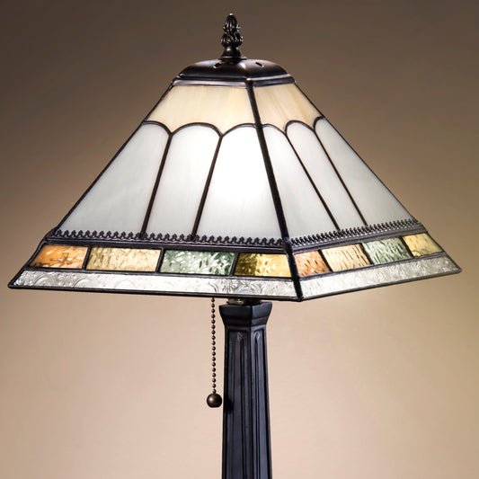 Lam 714 TB Ivory Opal Trimmed with Pastel Amber and Green Mission Lamp