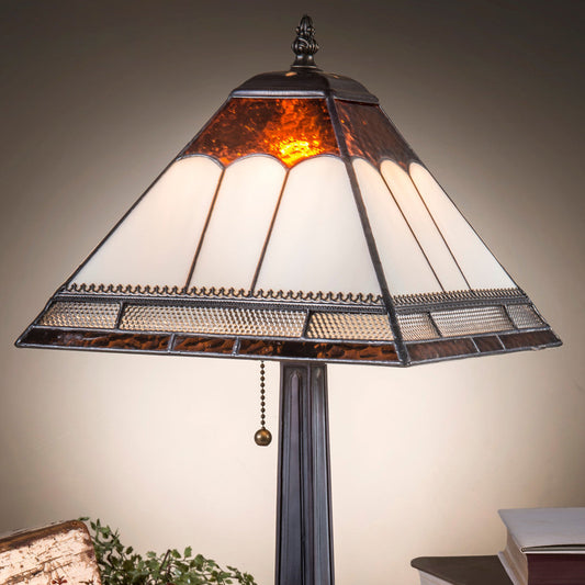 Lam 684 TB Brown, Ivory Opal and Clear with Filigree Trim - Mission Lamp