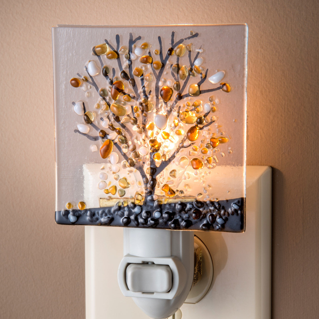 Ntl 159-1 Fused Glass Tree Night Light - Amber Brown Tones