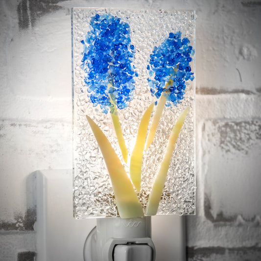 Ntl 209-2 Fused Glass Chips Blue Flower Night Light