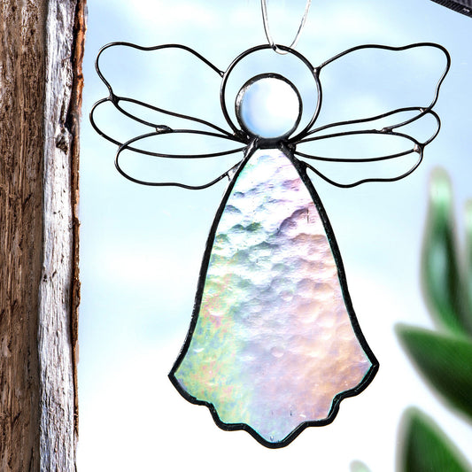 ORN 303-1 Clear Iridescent Angel Ornament with Wire Wings
