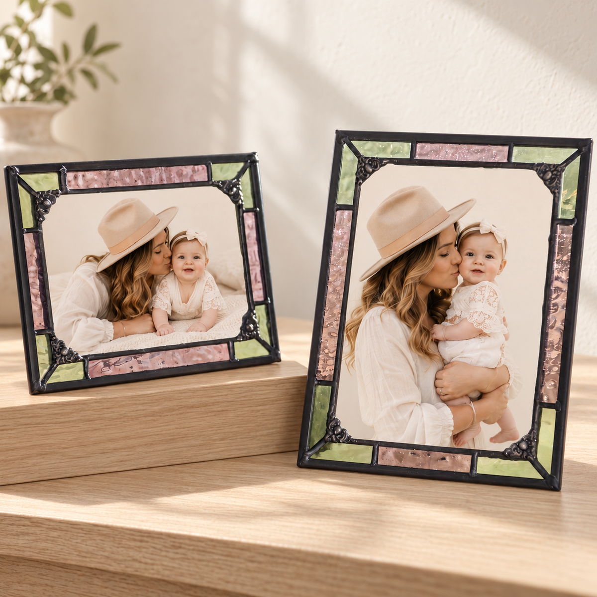 Pink and Sage Glass Easel Back Frames | PIC 464 | Wholesale