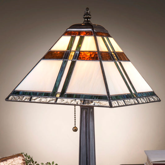 Lam 690 TB Ivory with Brown, Blue, Green Small Mission Lamp